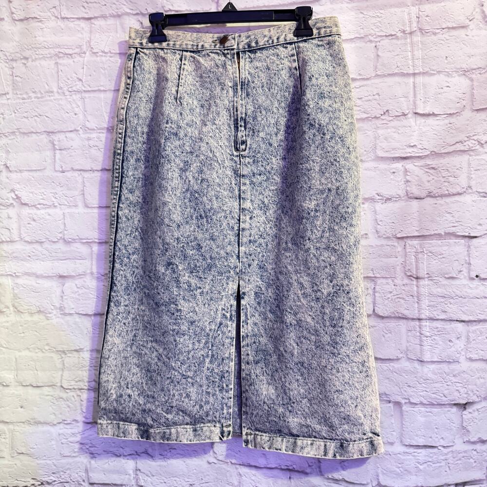 Long Acid Washed Jean Skirt Sz M